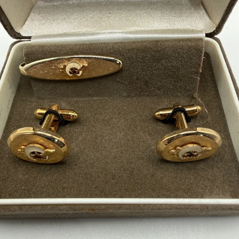 Vintage Royale Gold Tone Cufflinks‎ Tie Bar Set Vintage Men's Formal Jewelry